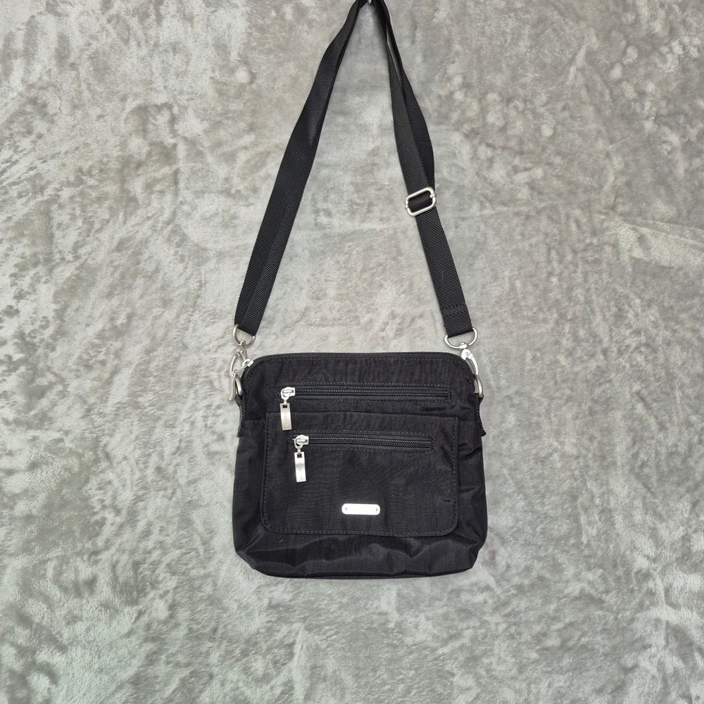 Baggallini Black Nylon Crossbody Bag Multi Pocket Travel Purse Adjustable Strap